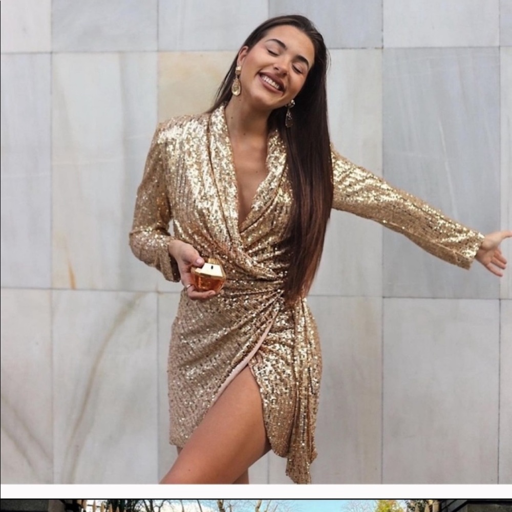 Zara gold short sequin dress